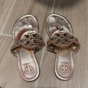 Tory Burch Rose Gold Miller Logo Slide Sandals